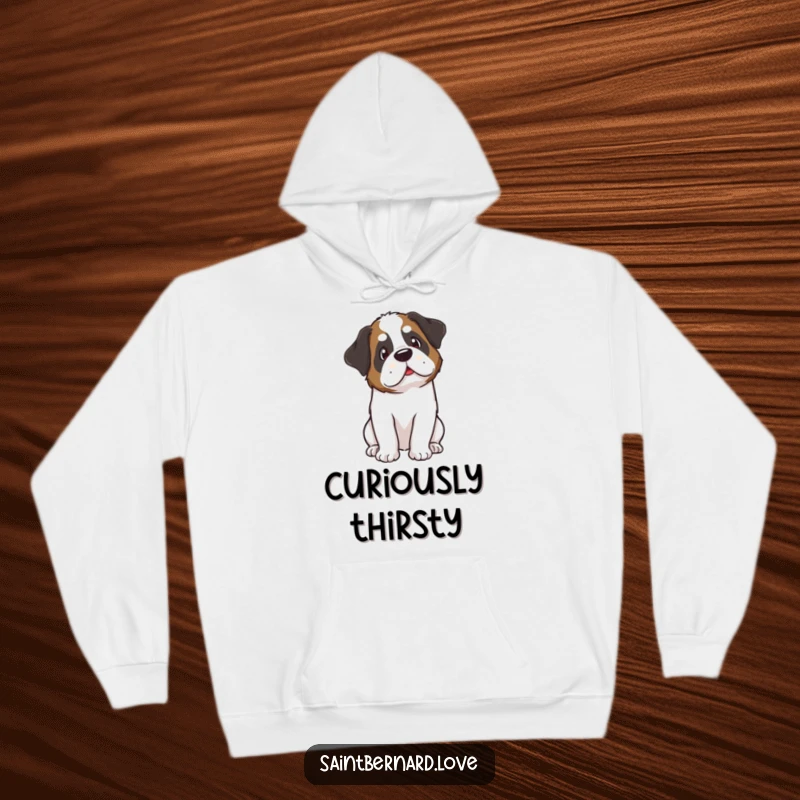 Funny Kawaii Saint Bernard Hoodie: A warm hoodie featuring a cute Saint Bernard tilting its head curiously, offering funny, thoughtful comfort.