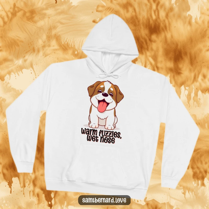 Funny Kawaii Saint Bernard hoodie, a cute dog with its tongue out, radiating warmth and playful, panting energy.