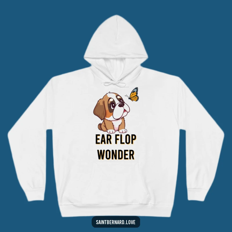 Funny Saint Bernard Hoodie: Curious Dog Watching Butterfly, Cozy & Adorable