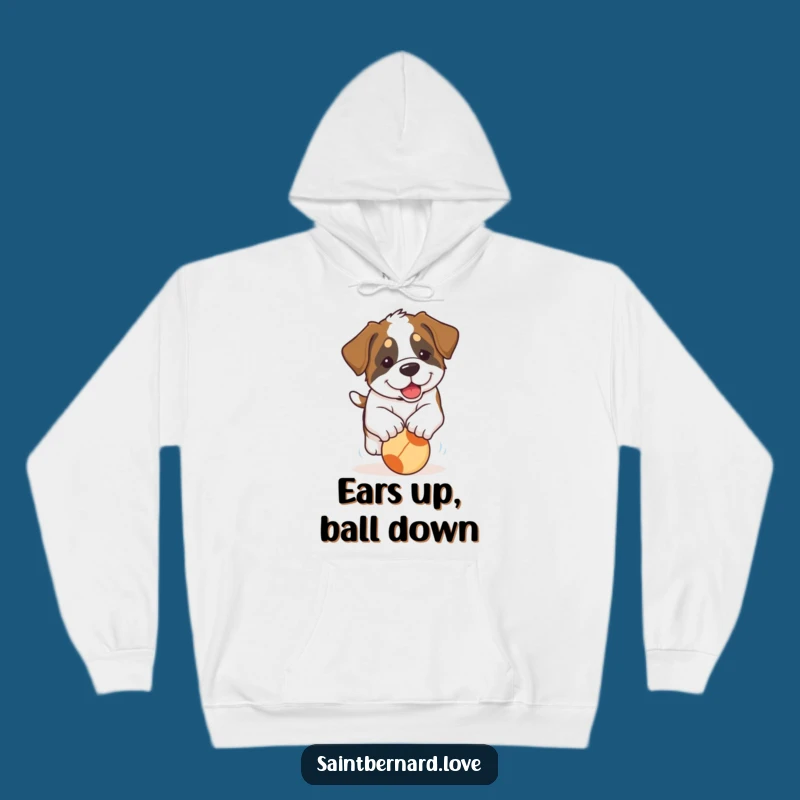 Funny Saint Bernard Puppy Hoodie: Cozy Sweatshirt with a Floppy-Eared Pup Chasing a Ball - Gift Idea!
