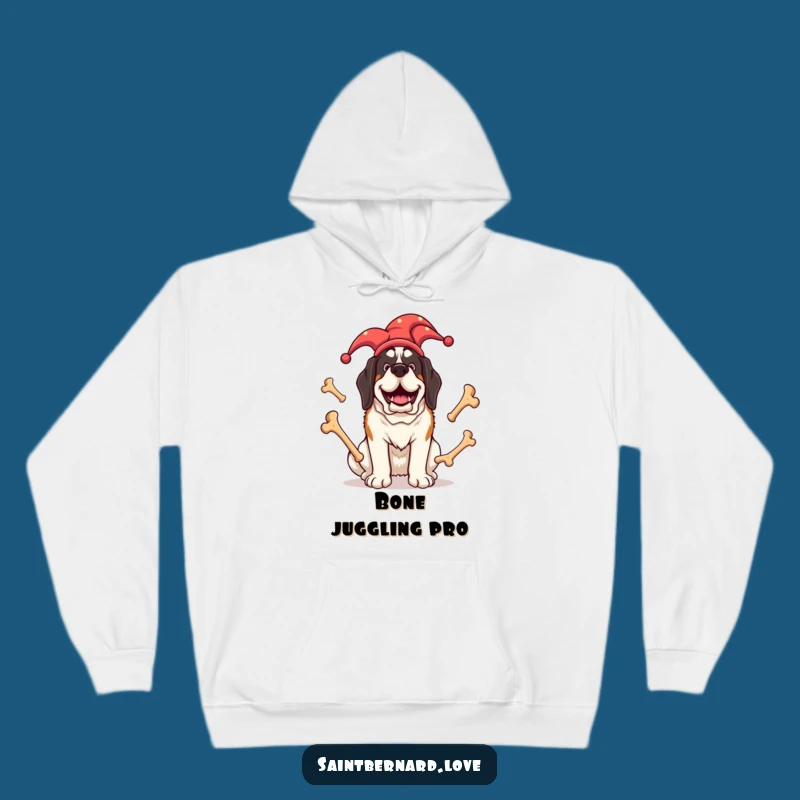 Funny Jester Saint Bernard Hoodie - Cozy Giant Dog Juggling Bones for a Laugh