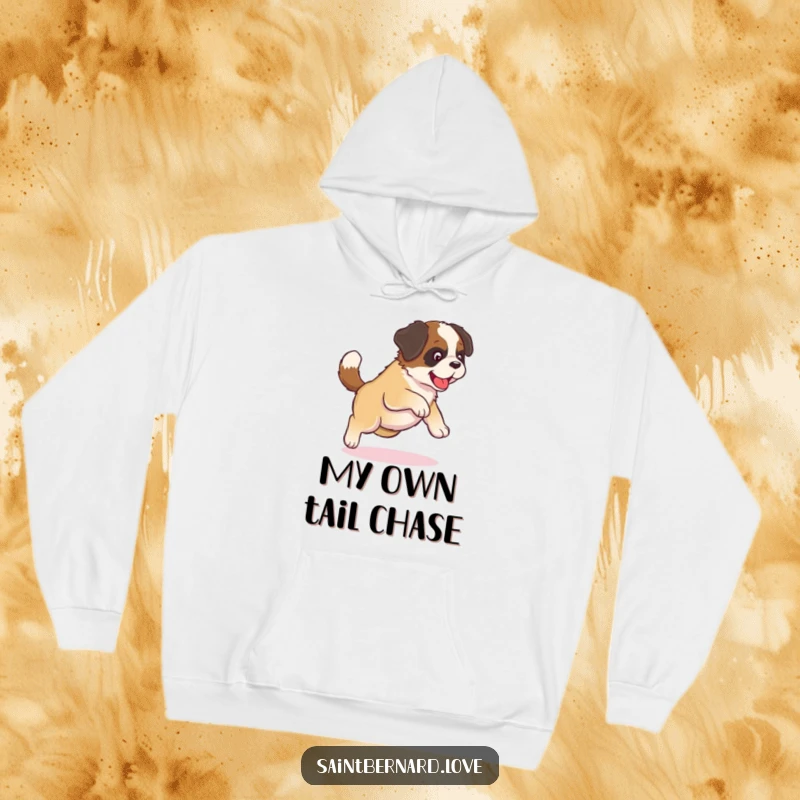Funny Kawaii Saint Bernard Hoodie: A cute puppy chases its tail in a funny, playful circle, offering cozy comfort.