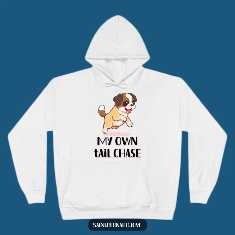 Cozy Funny Kawaii Saint Bernard Hoodie - Tail Chasing Pup, Warm Fun