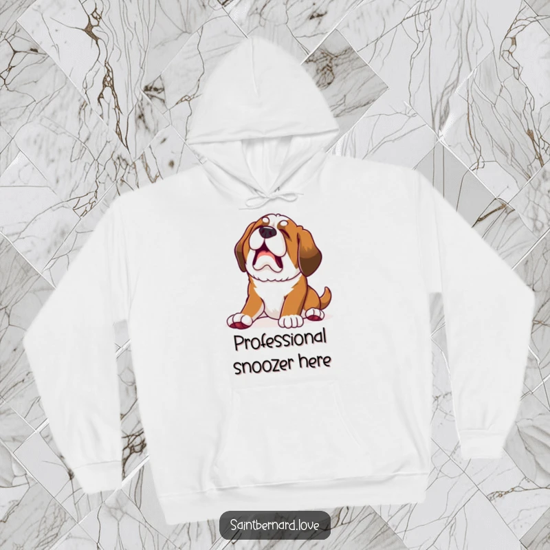 Funny Kawaii Saint Bernard Puppy Hoodie: Puppy stretches with a huge yawn, cozy funny gift.
