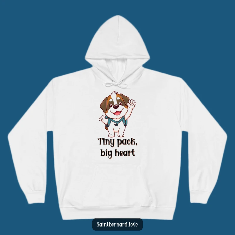 Funny Saint Bernard Hoodie: Goofy Waving Dog with Backpack for Cozy Fun