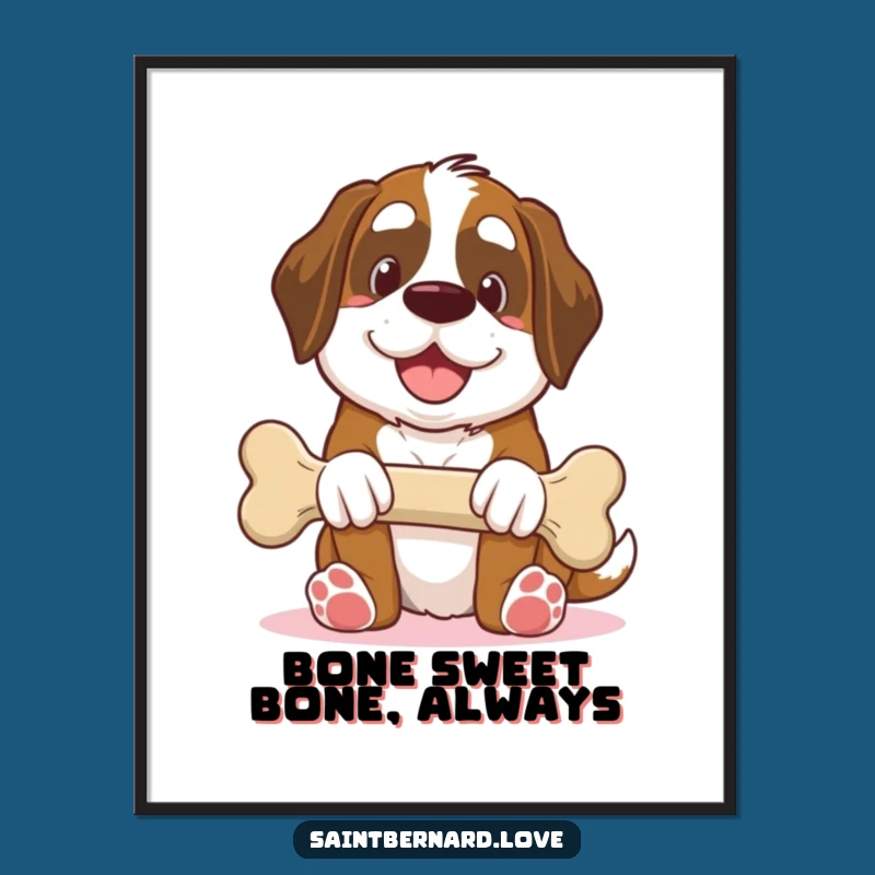 Funny Free Printable Wall Art: Smiling Kawaii Saint Bernard Bone - Cute Dog Decor!