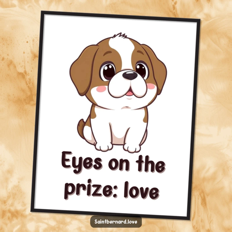 Funny Free Printable Wall Art: A wide-eyed, kawaii Saint Bernard looks up with pure adoration and love.