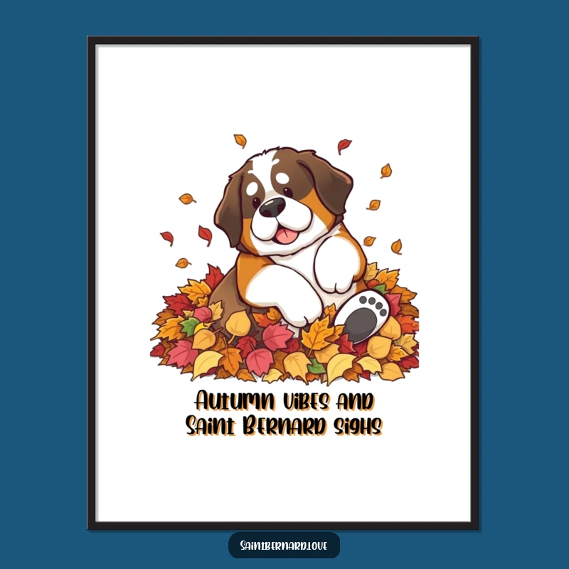 Free Printable Saint Bernard Leaf Pile Art: Autumn Fun Funny Downloadable Decor