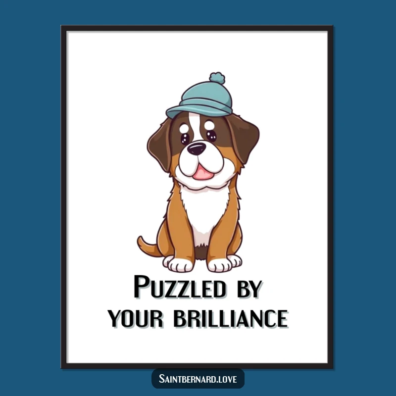Free Printable Wall Art: Curious Saint Bernard in Hat, Quirky Downloadable Decor