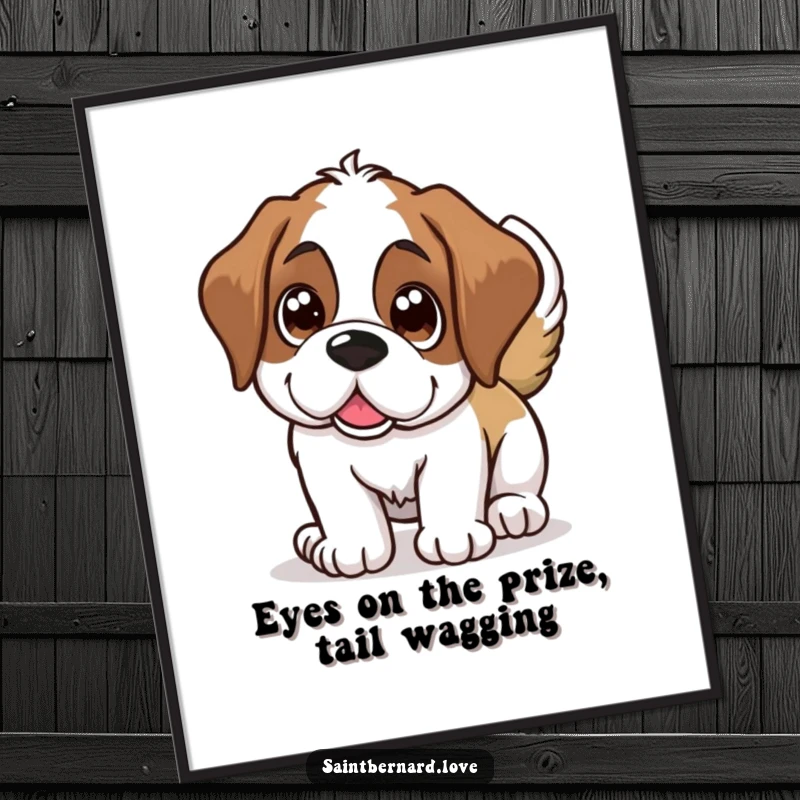 Funny Free Printable Wall Art: A Saint Bernard dog with big, shining eyes wagging its tail, bringing joy.