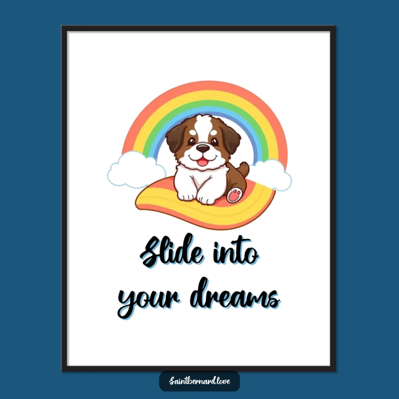 Free Printable Wall Art: Saint Bernard Puppy Rainbow - Funny Dog Downloadable Art
