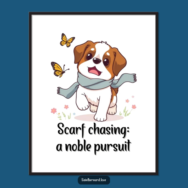 Free Printable Wall Art: Scarfed Saint Bernard Dog, Funny Downloadable Decor for Dog Lovers