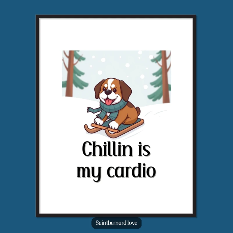 Funny Free Printable Saint Bernard Sledding Wall Art: Winter Scene Decor