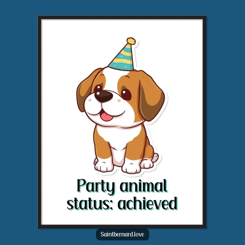 Funny Free Printable Wall Art: Kawaii Saint Bernard Party Hat, Festive Downloadable Decor