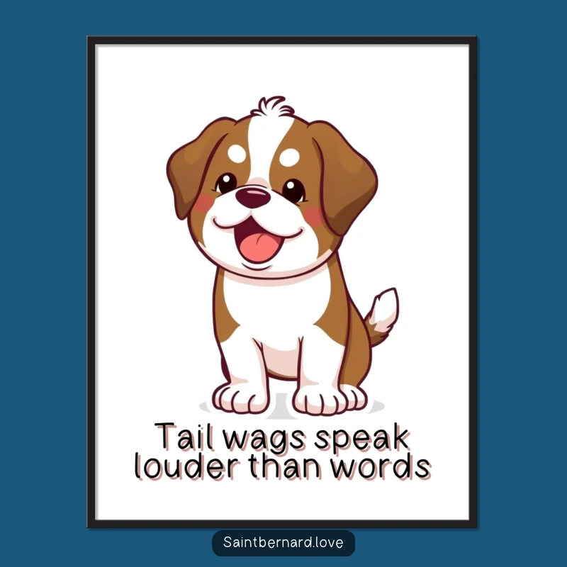 Funny Free Printable Wall Art: Kawaii Saint Bernard Wagging, Cheerful Downloadable Decor