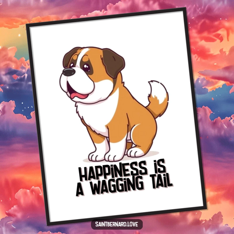 Funny Free Printable Wall Art: A Saint Bernard's whole body shakes vigorously from wagging its tail, radiating pure, hilarious happiness.