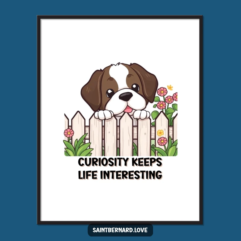 Funny Free Printable Wall Art: St. Bernard Peeking, Whimsical Downloadable Decor