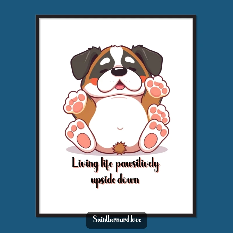 Free Printable Wall Art: Kawaii Saint Bernard Rolling Hilariously, Funny Downloadable Decor!