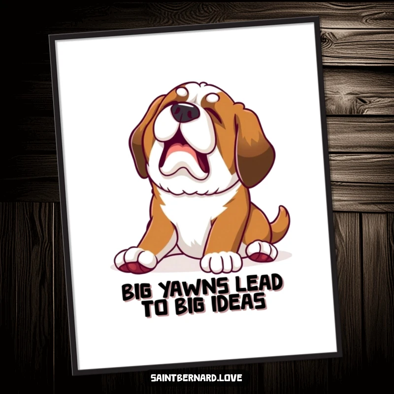 Funny Free Printable Wall Art: Kawaii Saint Bernard puppy stretches out with a huge, endearing yawn.