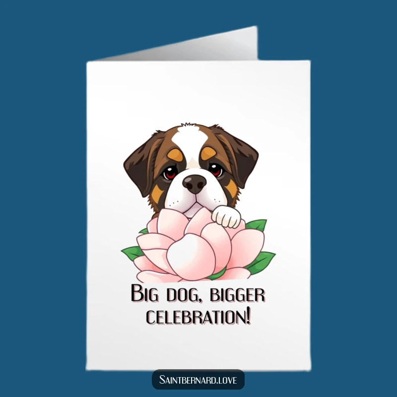 Free Printable Saint Bernard Birthday Card: Hilarious Flower Peek Funny Downloadable Greeting