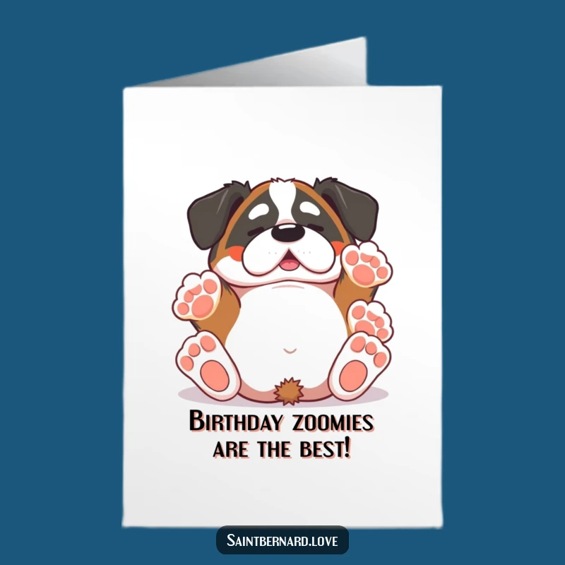 Free Printable Birthday Card: Kawaii Saint Bernard Rolling Fun, Funny Downloadable Gift!
