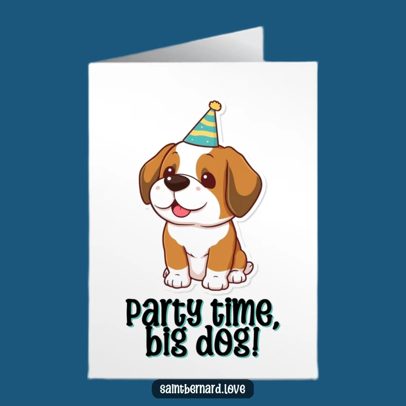 Free Printable Birthday Card: Funny Kawaii Saint Bernard Party Hat, Fun DIY Gift