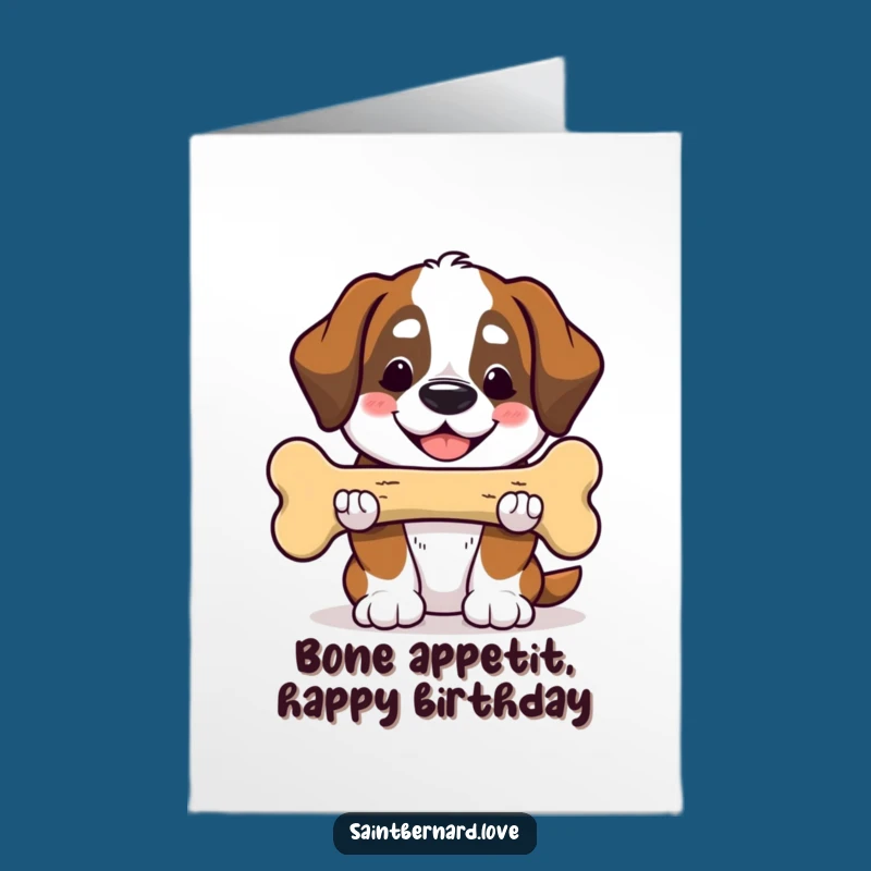 Free Printable Birthday Card: Funny Saint Bernard Bone Gift, Happy Dog Downloadable Gift