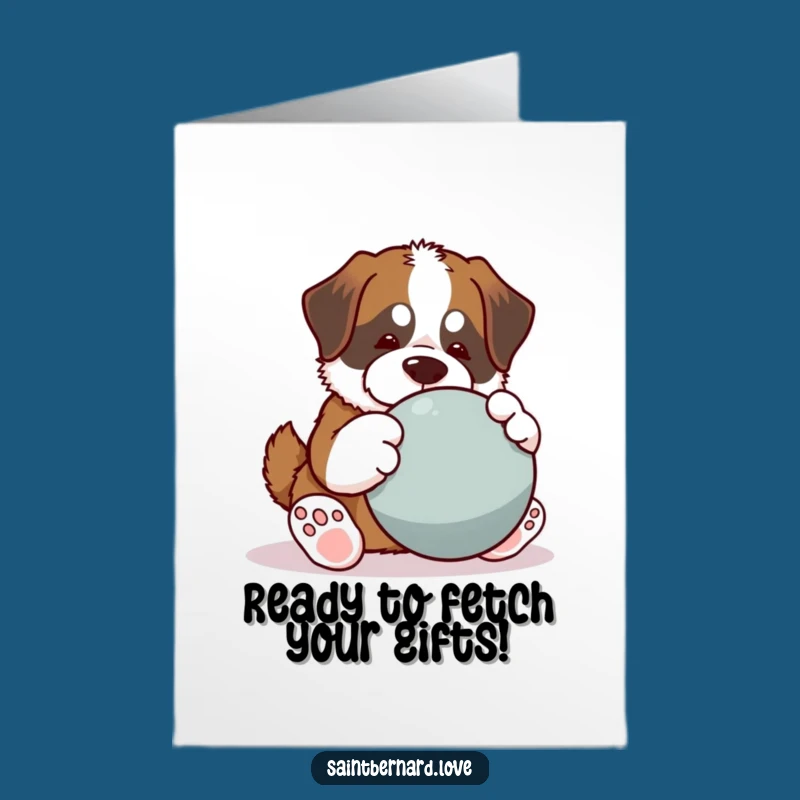 Free Printable Birthday Card: Playful Kawaii Saint Bernard Big Paws - Fun Download Gift!
