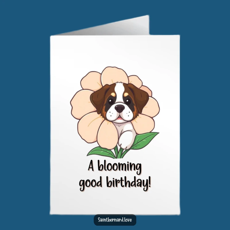 Free Printable Funny Saint Bernard Flower Birthday Card: Curious Peek Downloadable