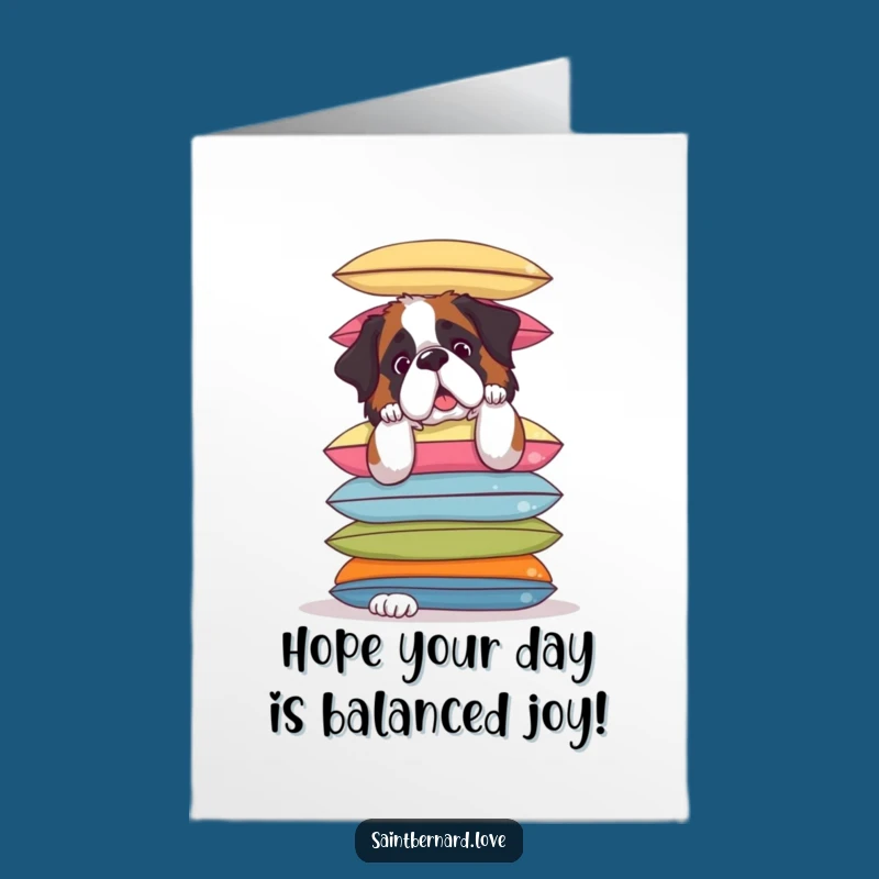 Funny Free Printable Birthday Card: St Bernard Cushion Chaos - Downloadable & Print at Home!