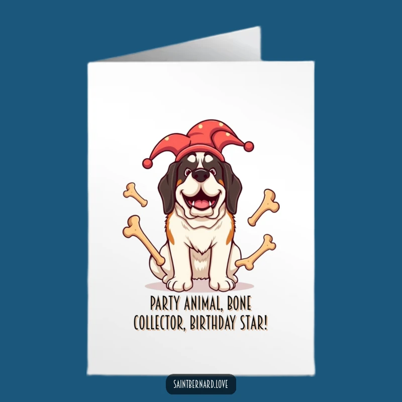 Funny Jester Saint Bernard Free Printable Birthday Card - Hilarious Dog Downloadable Gift