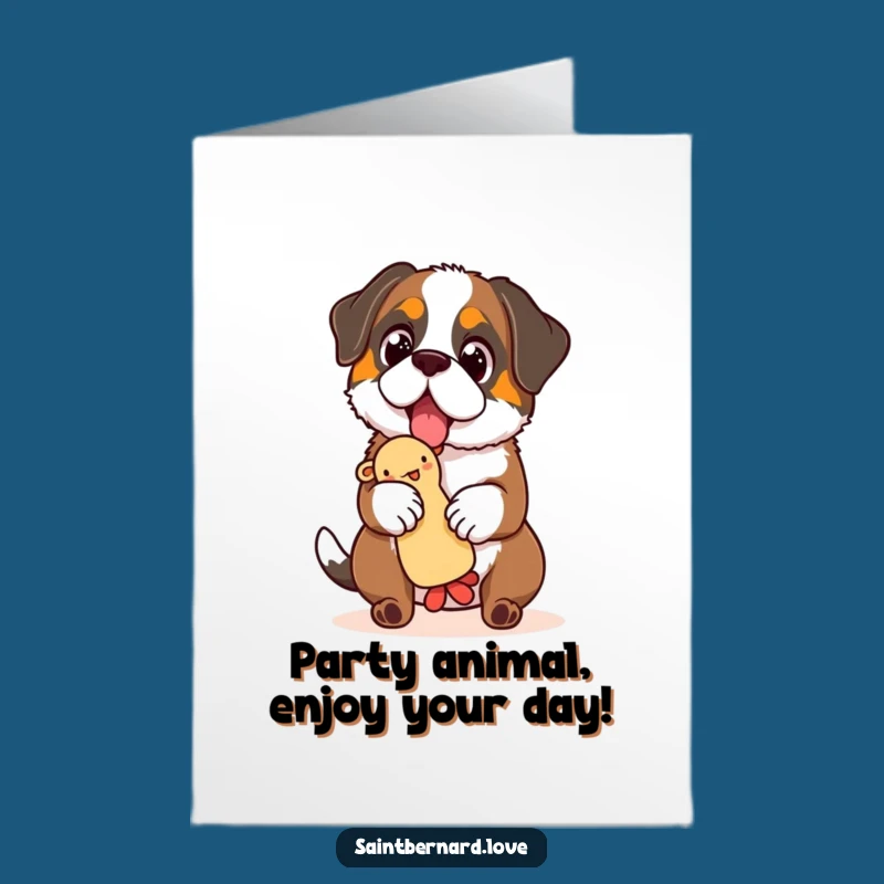 Free Printable Birthday Card: Joyful Saint Bernard Toy Balance, Downloadable Greeting for Fun