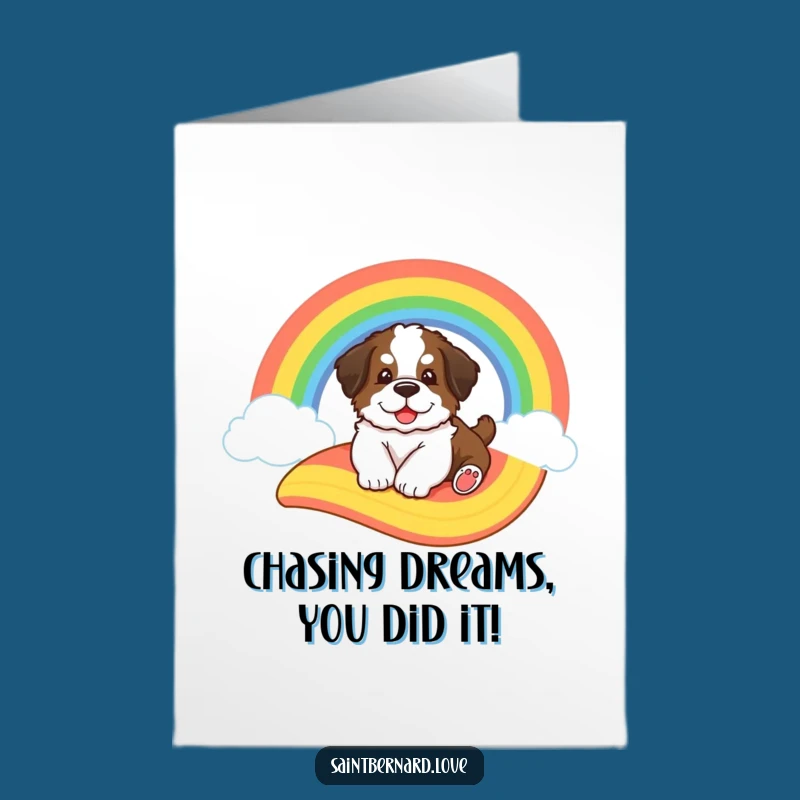 Free Printable Congrats Card: Saint Bernard Rainbow Slide - Funny Dog Downloadable Gift