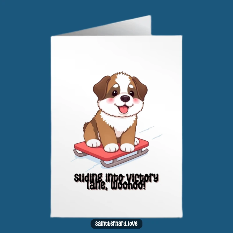 Free Printable Congrats Card: Snowy Pup Sledding, Downloadable Celebration