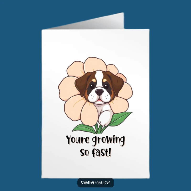 Free Printable Funny Saint Bernard Flower Congrats Card: Peek Downloadable