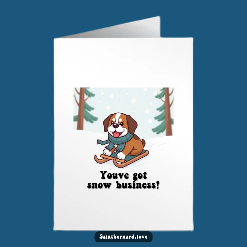 Free Printable Funny Saint Bernard Sledding Congrats Card: Winter Downloadable