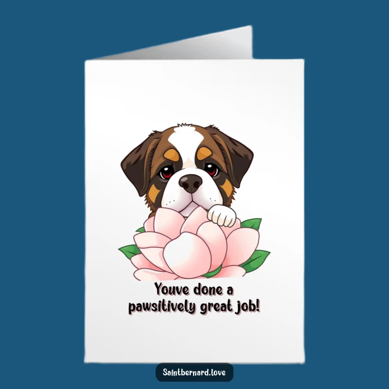 Free Printable Saint Bernard Congrats Card: Big Flower Surprise Funny Downloadable Greeting