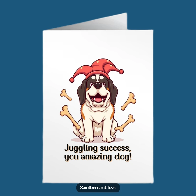 Jubilant Jester Saint Bernard Free Printable Congrats Card - Joyful Dog Downloadable Gift