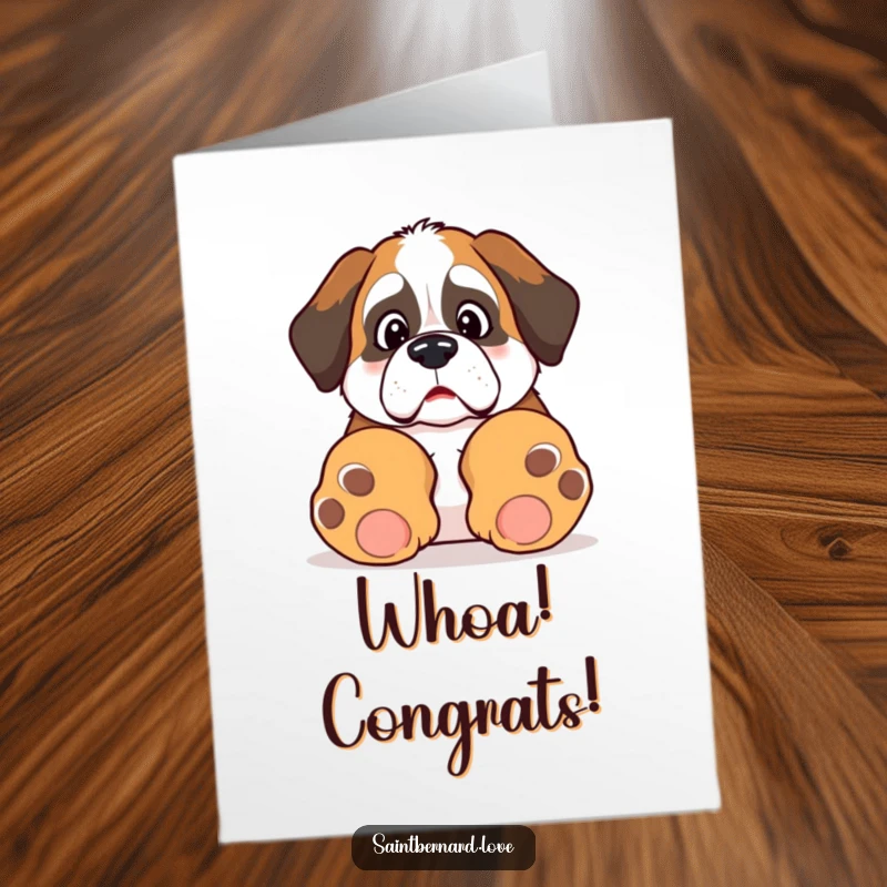 Funny Free Printable Congrats Card: A kawaii Saint Bernard looks surprised after tripping over its own giant paws.