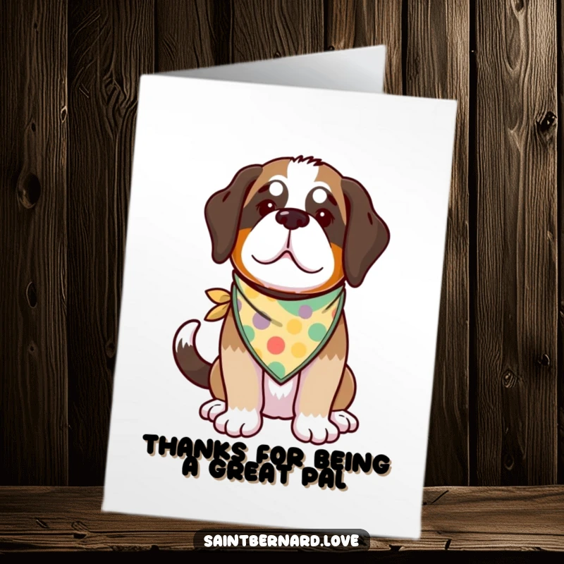 Funny Free Printable Thank You Card: A kawaii Saint Bernard with a bright bandana wags its tail, conveying heartfelt thanks.