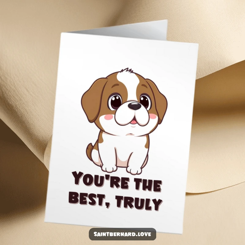 Funny Free Printable Thank You Card: A kawaii Saint Bernard looks up with wide, adoring eyes, saying thank you.