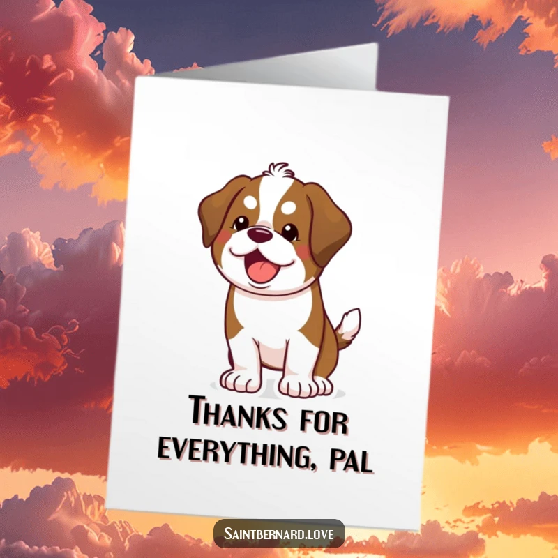 Funny Free Printable Thank You Card: A happy kawaii Saint Bernard wags its tail, expressing sincere thanks.