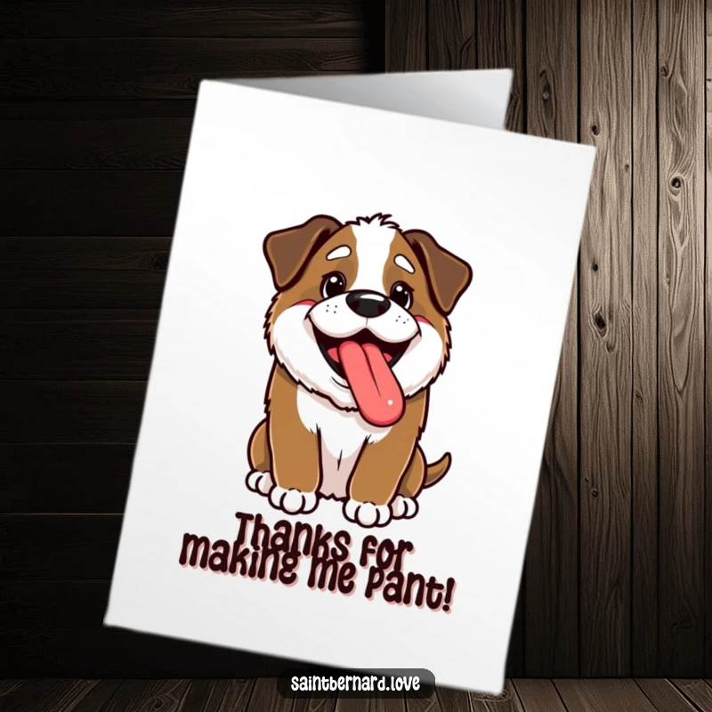 Funny Free Printable Thank You Card: Adorable kawaii Saint Bernard with tongue out, panting happily, a downloadable thank you card.