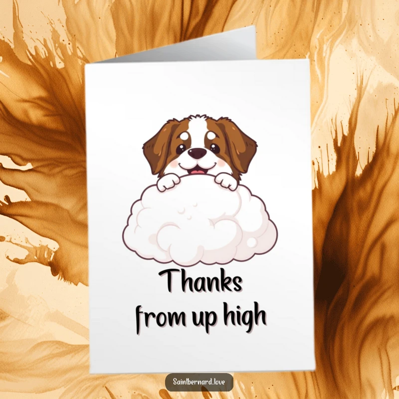 Funny Free Printable Thank You Card: A Saint Bernard smiles warmly as it peeks over a giant, soft cloud, conveying thanks.