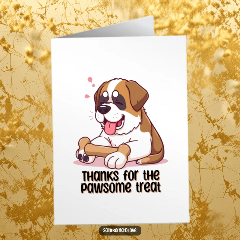 Funny Free Printable Thank You Card: Content Saint Bernard lounges happily with a bone, a peaceful thank you gesture.