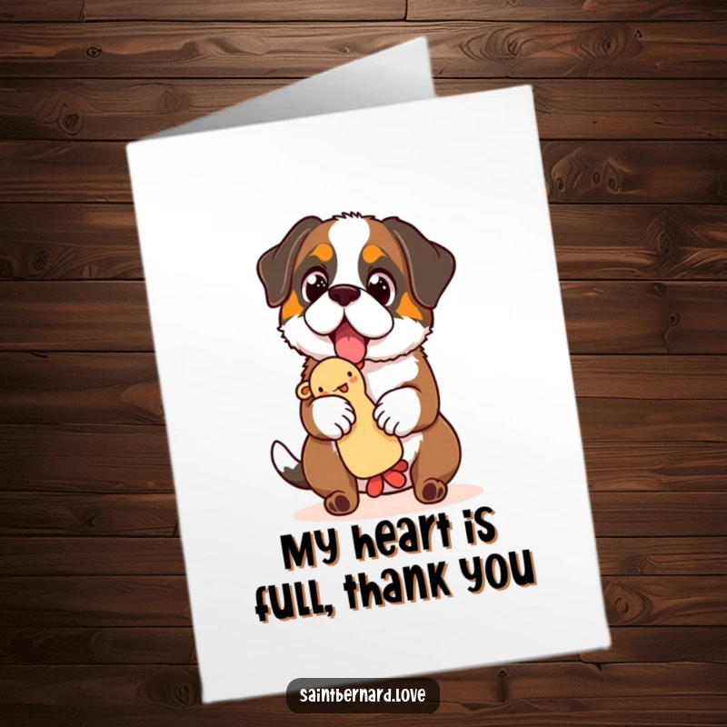 Funny Free Printable Thank You Card: A Saint Bernard joyfully balances a squeaky toy, conveying heartfelt thanks with a playful spirit.