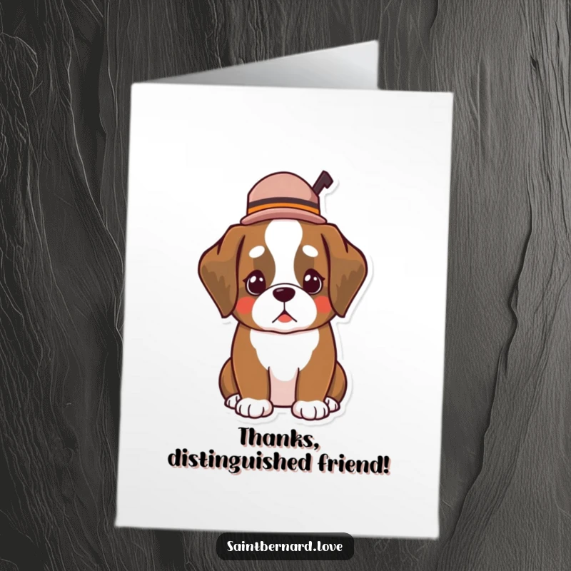 Funny Free Printable Thank You Card: Kawaii Saint Bernard wears a tiny hat tipped jauntily to thank you.
