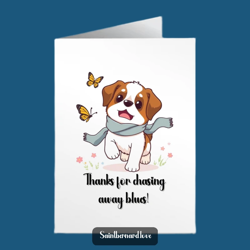 Free Printable Thank You Card: Scarfed Saint Bernard Dog, Funny Downloadable Gift for Gratitude