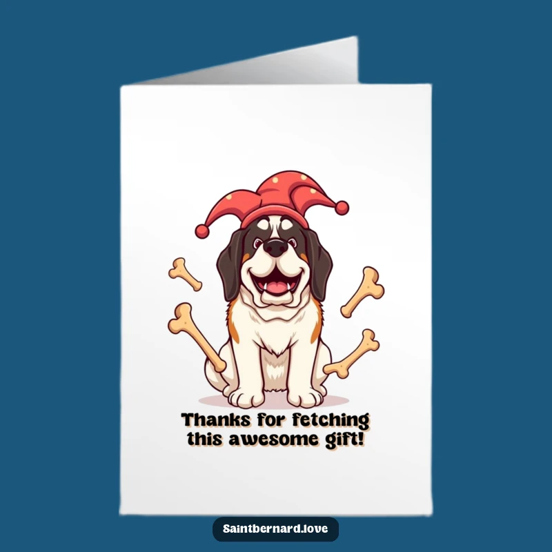 Goofy Jester Saint Bernard Free Printable Thank You Card - Humorous Dog Downloadable Gift