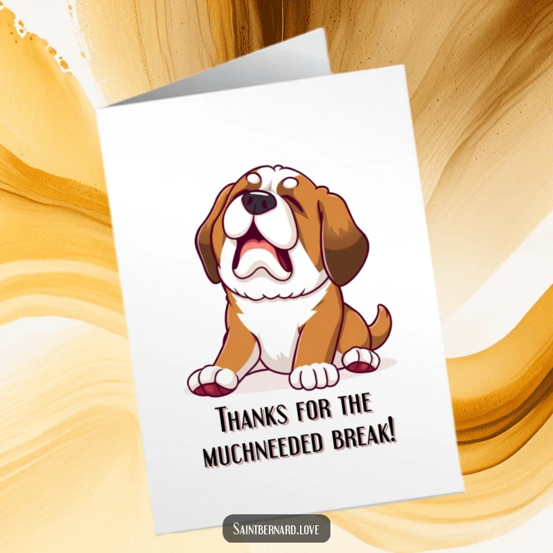 Funny Free Printable Thank You Card: Kawaii Saint Bernard puppy stretches and yawns, sending thanks.